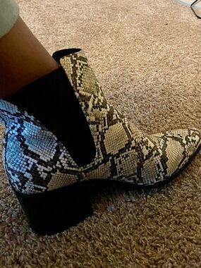 Eloquii Snake-Print Chelsea Ankle Boot — Black & Cream